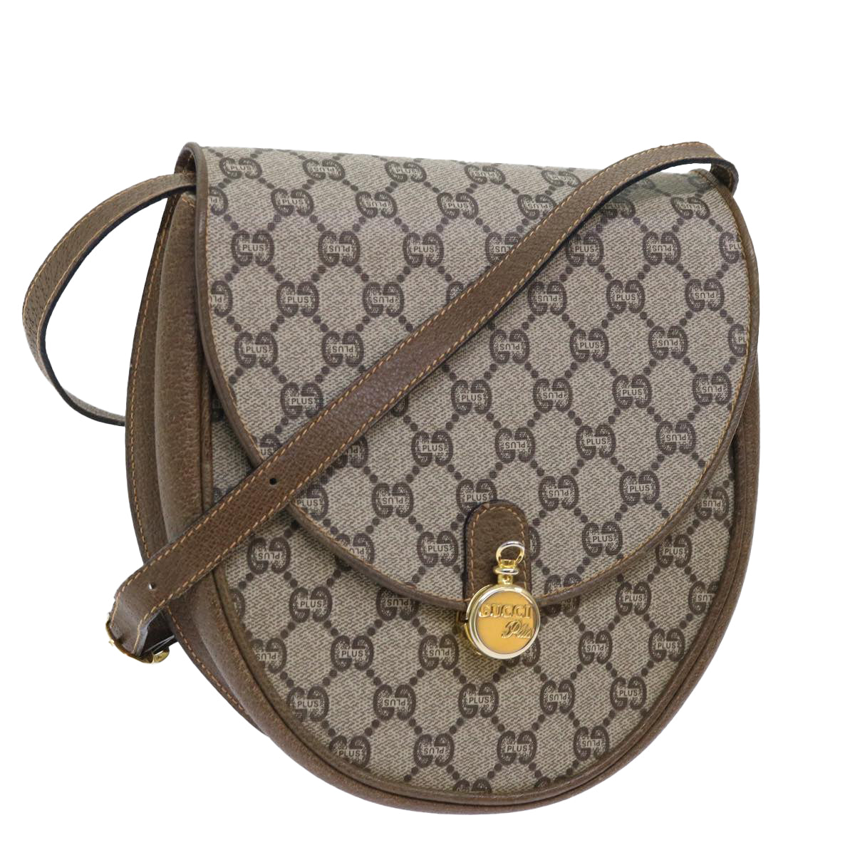 GUCCI GG Plus Canvas Shoulder Bag PVC Leather Beige th3956