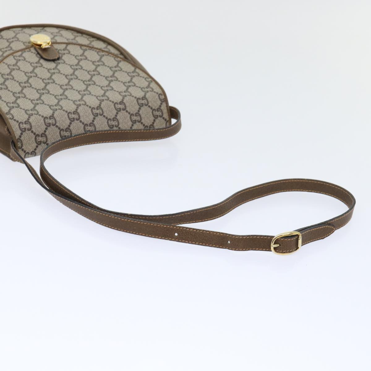GUCCI GG Plus Canvas Shoulder Bag PVC Leather Beige th3956