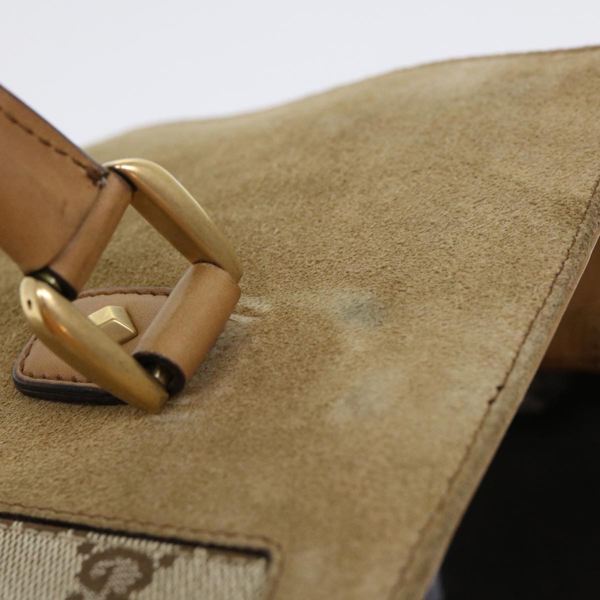 GUCCI GG Canvas Hand Bag Suede Beige 120897 th3960