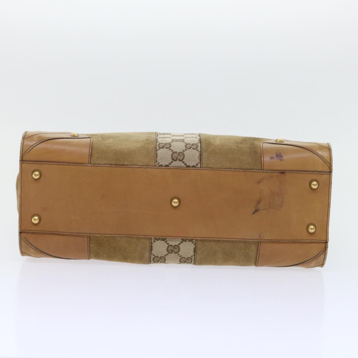 GUCCI GG Canvas Hand Bag Suede Beige 120897 th3960