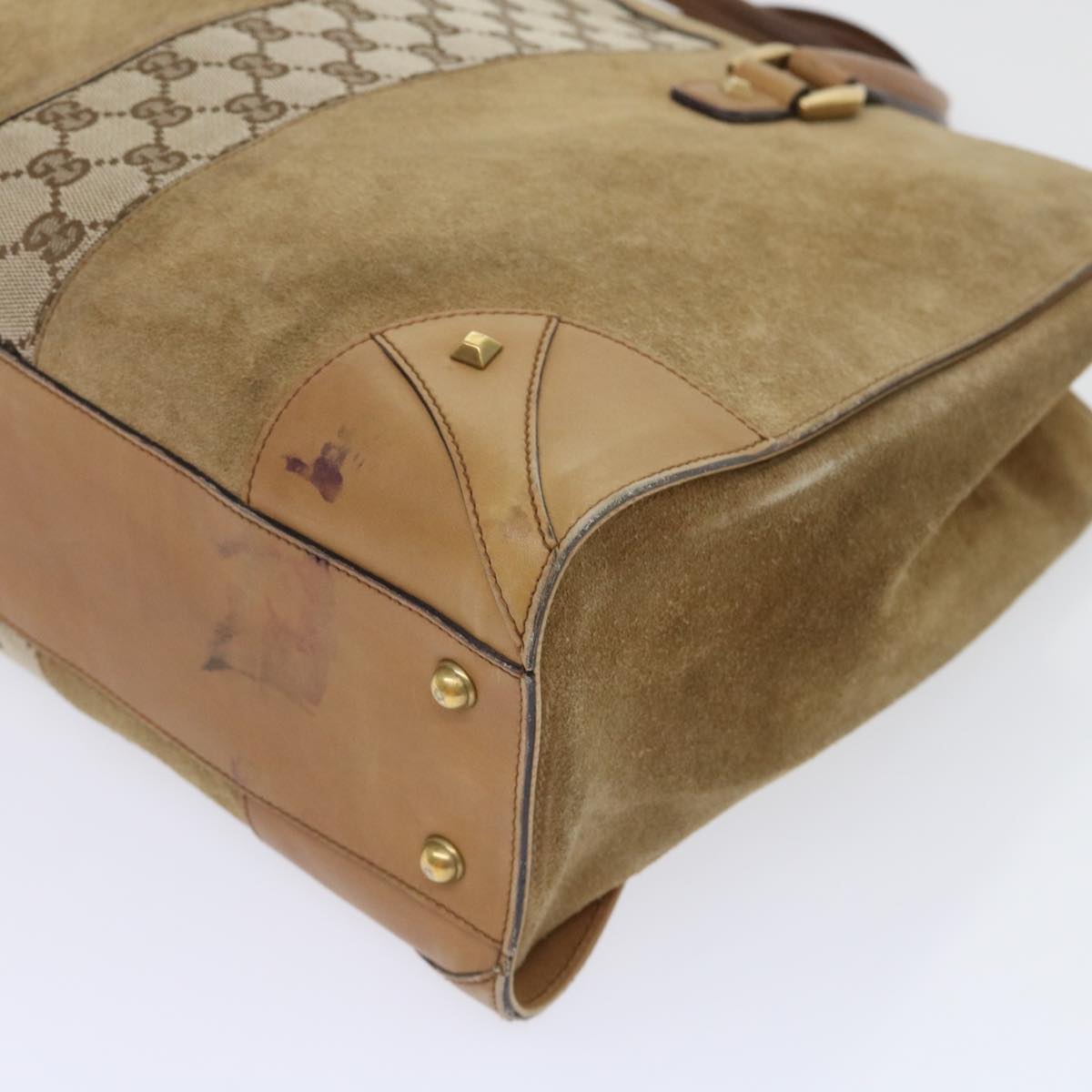 GUCCI GG Canvas Hand Bag Suede Beige 120897 th3960