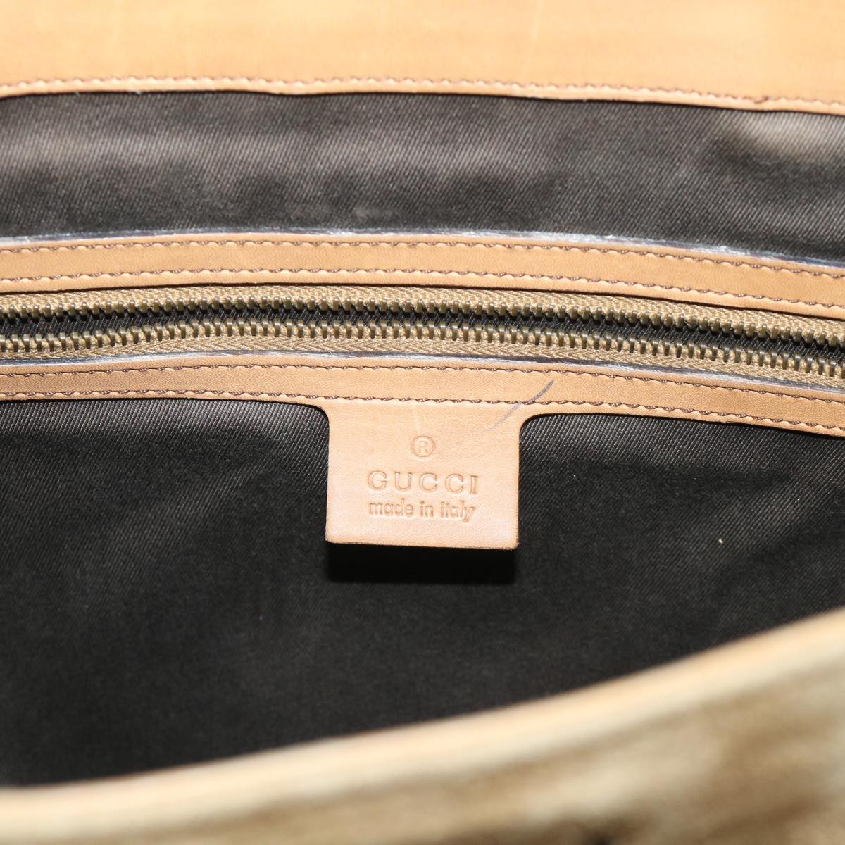 GUCCI GG Canvas Hand Bag Suede Beige 120897 th3960