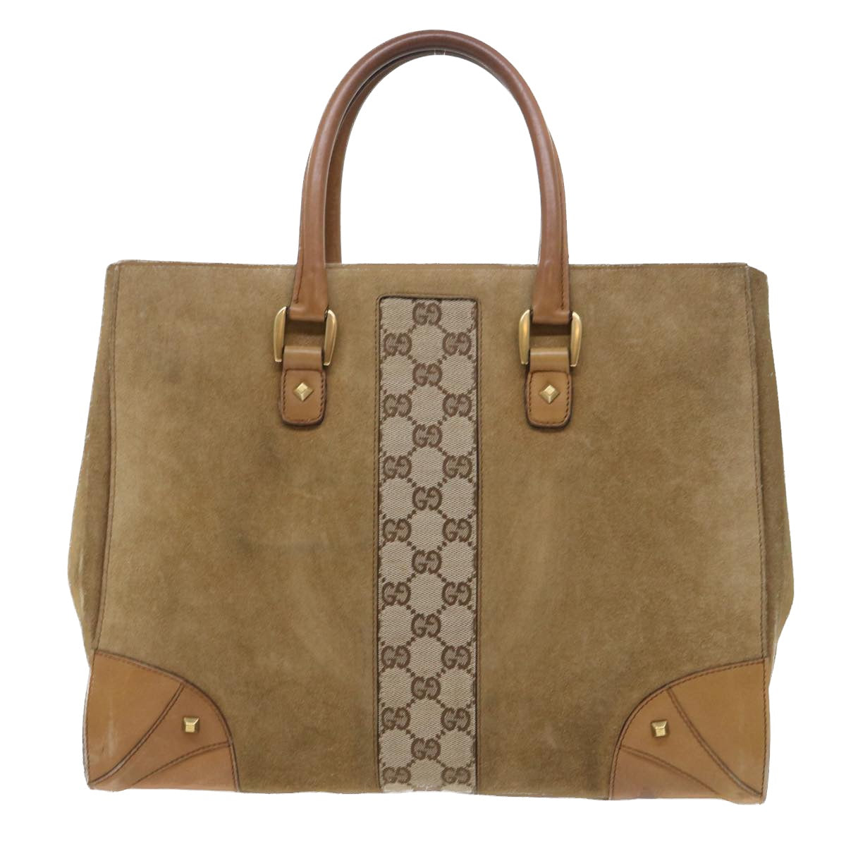 GUCCI GG Canvas Hand Bag Suede Beige 120897 th3960