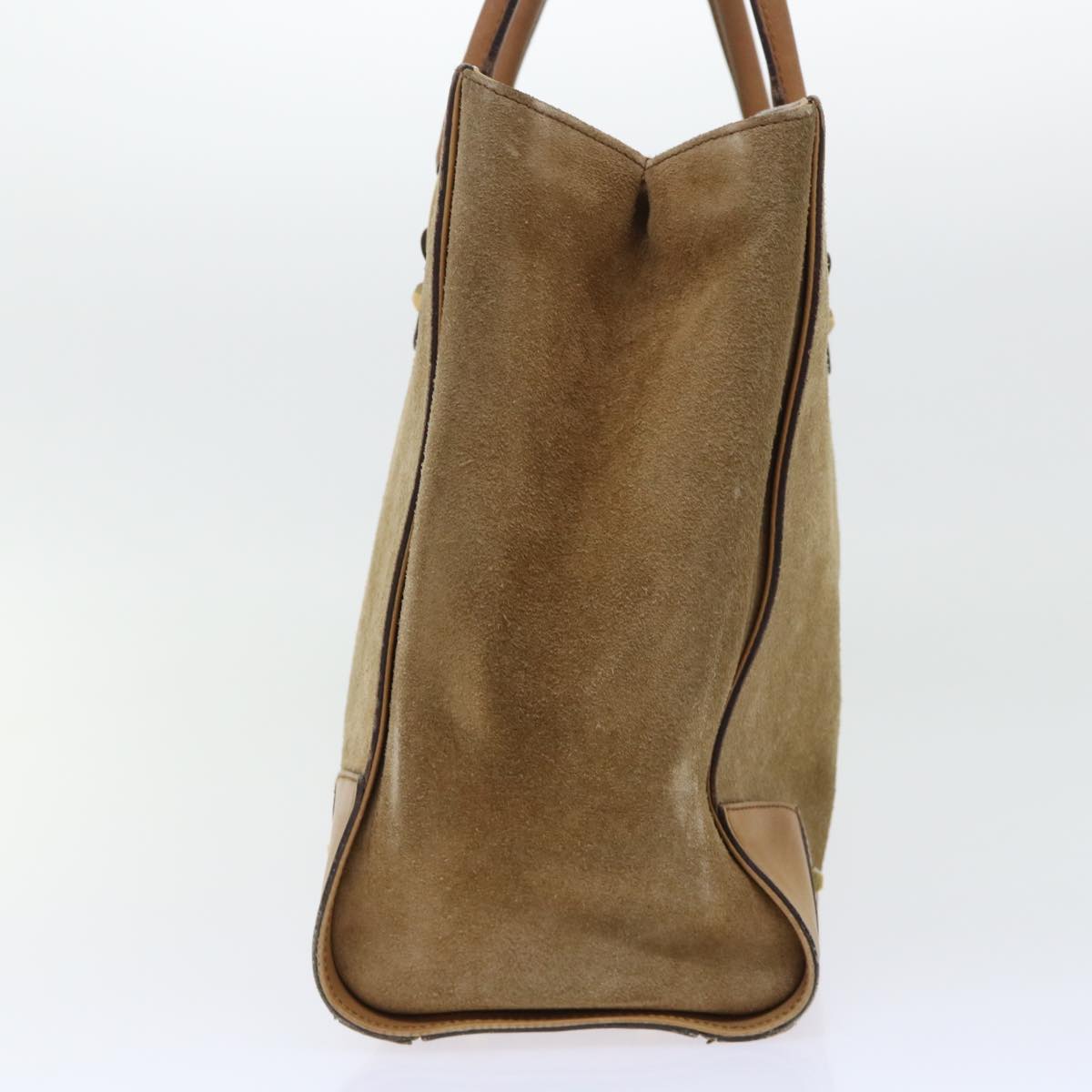 GUCCI GG Canvas Hand Bag Suede Beige 120897 th3960