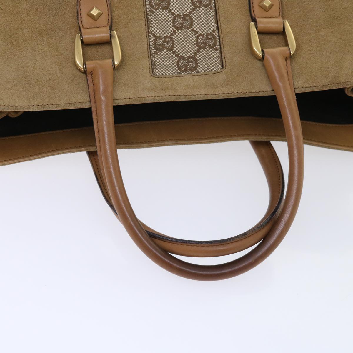 GUCCI GG Canvas Hand Bag Suede Beige 120897 th3960