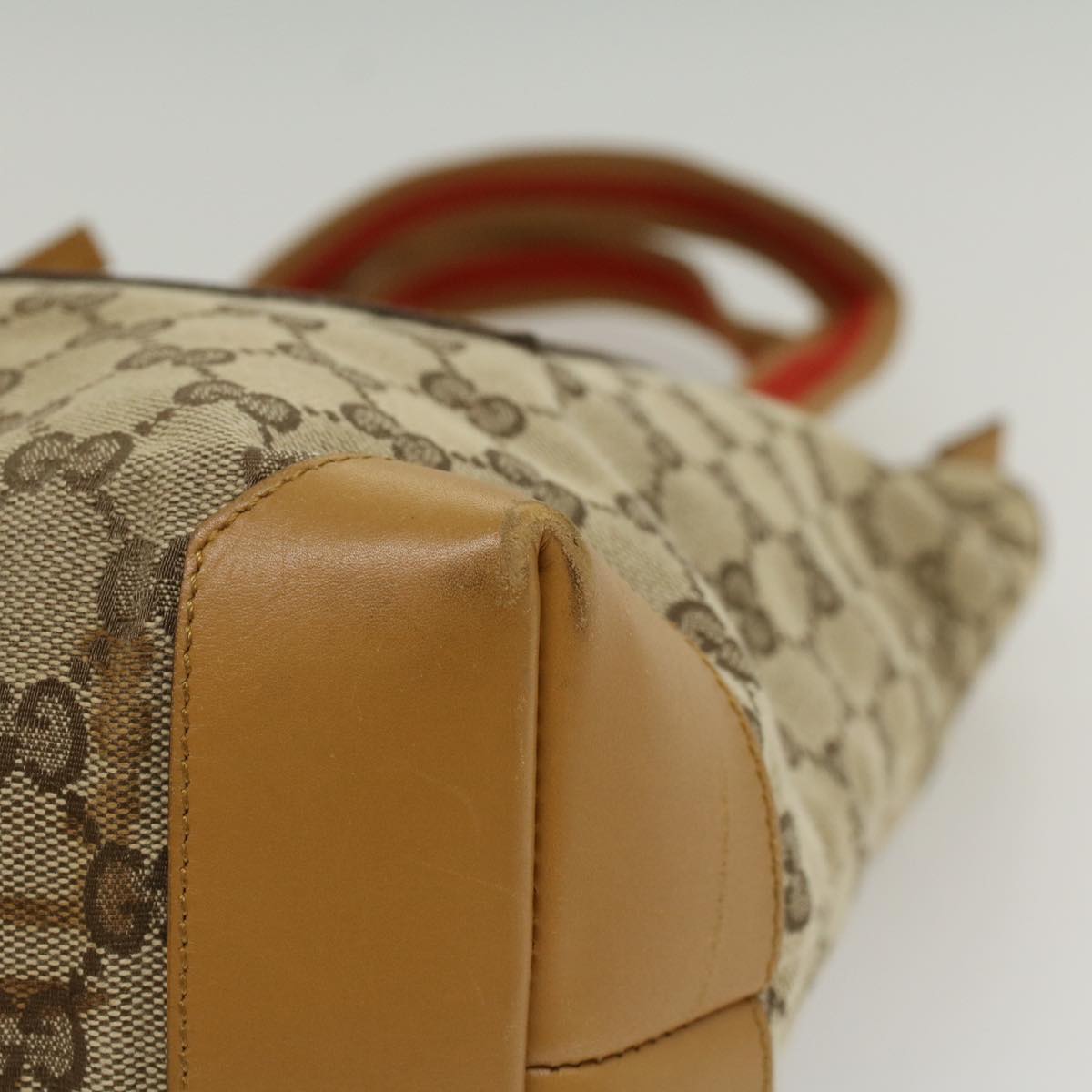 GUCCI GG Canvas Sherry Line Tote Bag Beige Red Brown 019.0401 th3976