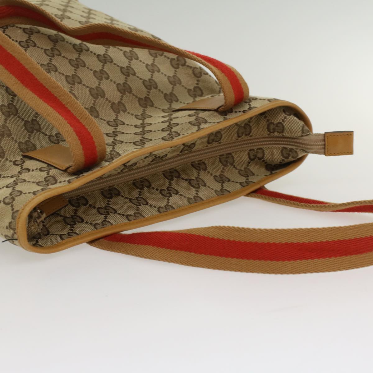 GUCCI GG Canvas Sherry Line Tote Bag Beige Red Brown 019.0401 th3976