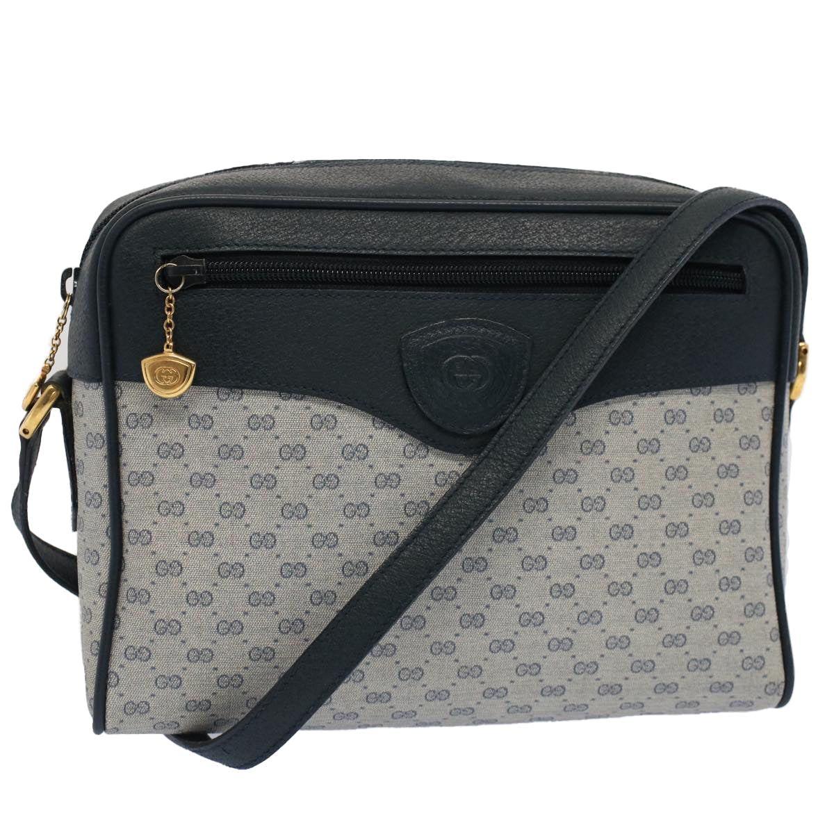 GUCCI Micro GG Canvas Shoulder Bag PVC Leather Navy th3981