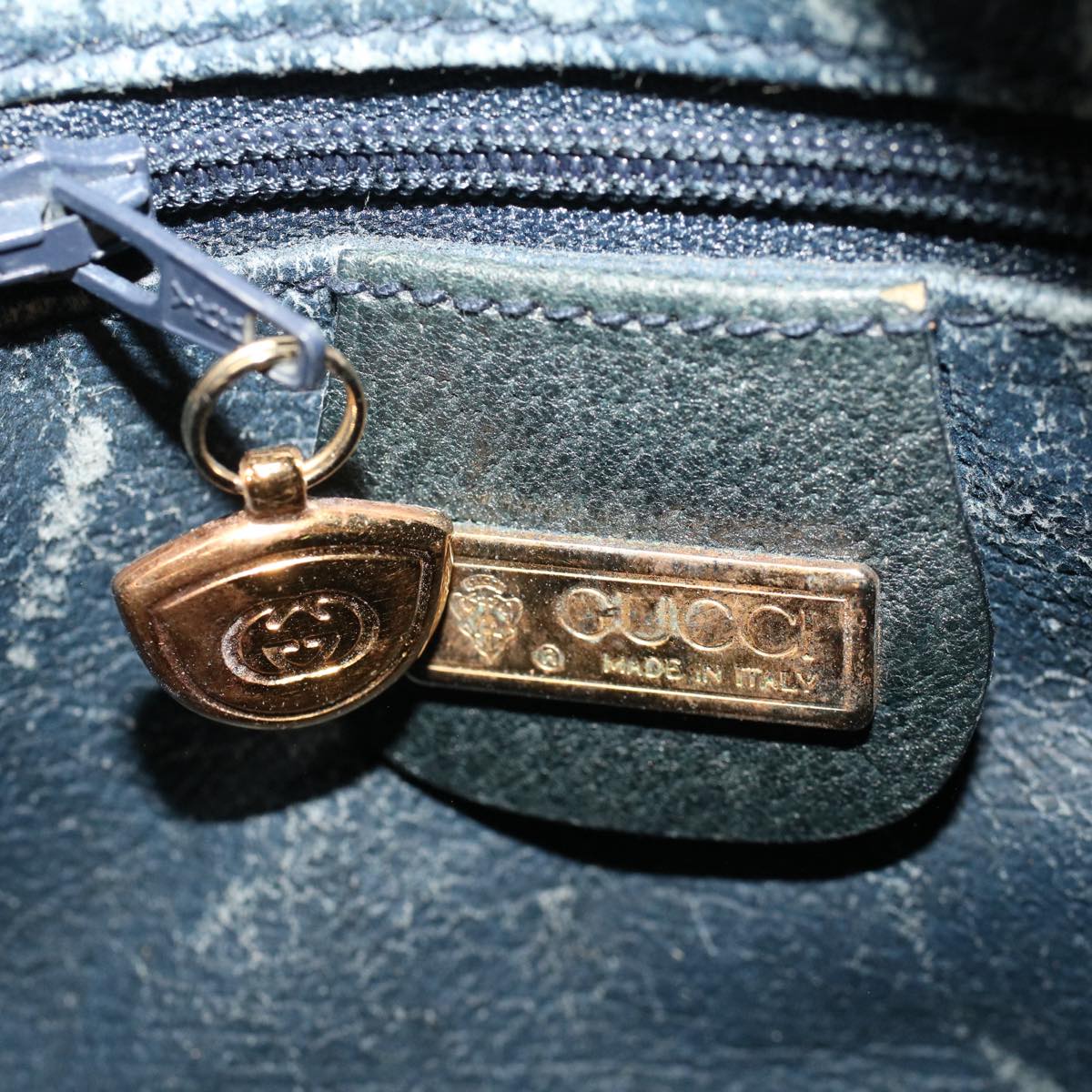 GUCCI Micro GG Canvas Shoulder Bag PVC Leather Navy th3981