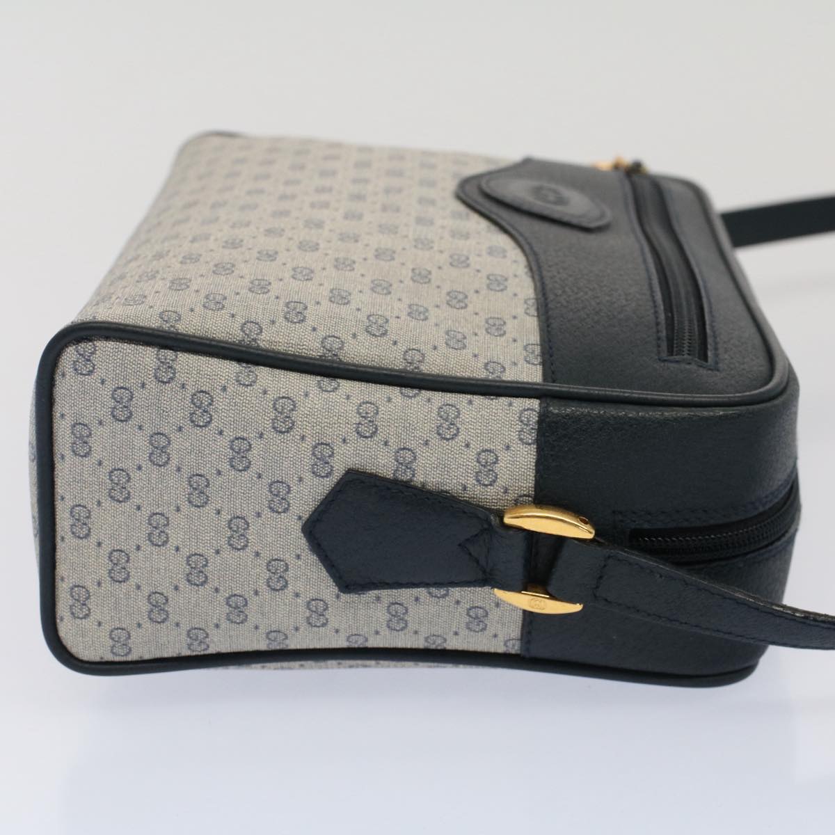 GUCCI Micro GG Canvas Shoulder Bag PVC Leather Navy th3981