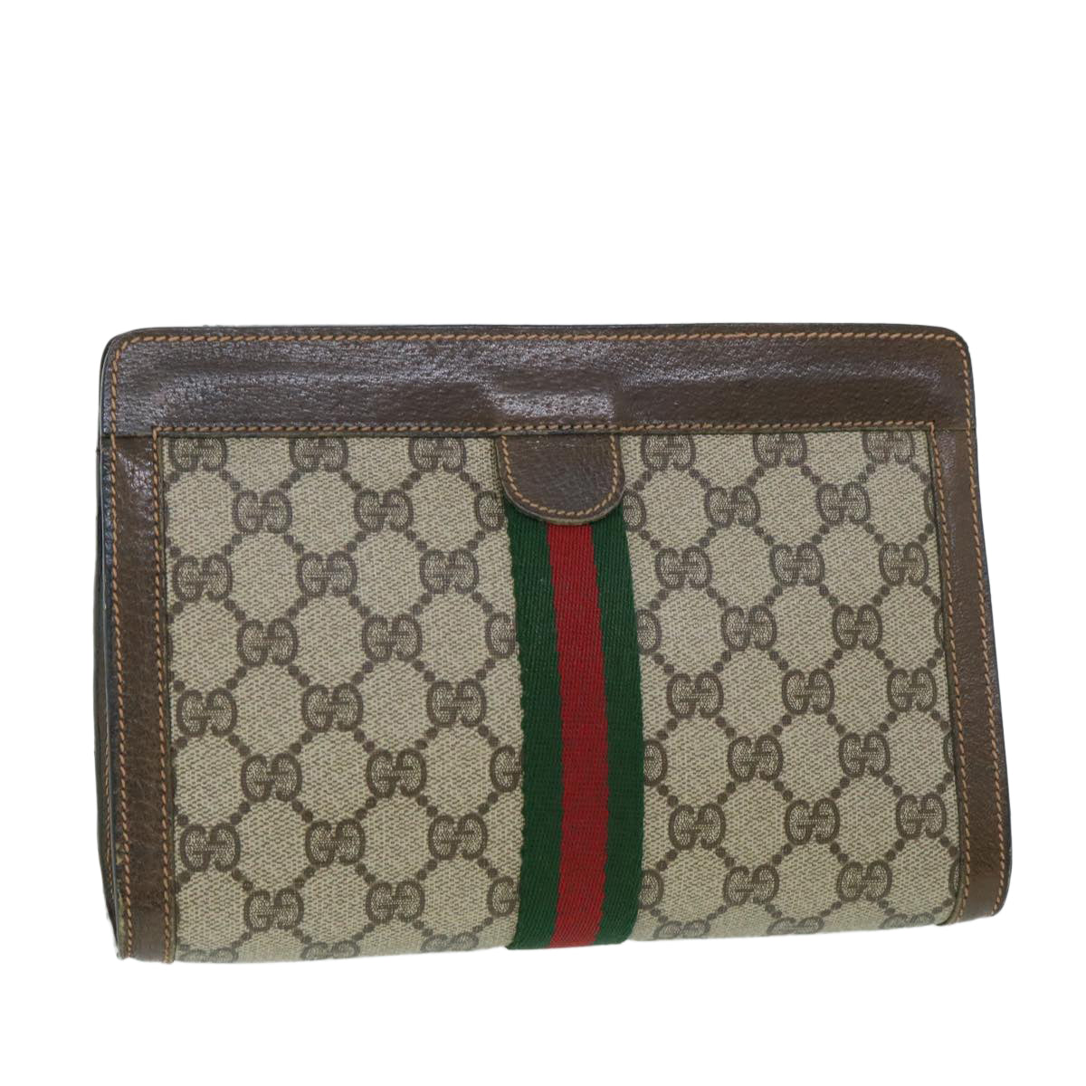 GUCCI GG Canvas Web Sherry Line Clutch Bag Beige Red Green 89 01 001 th3990