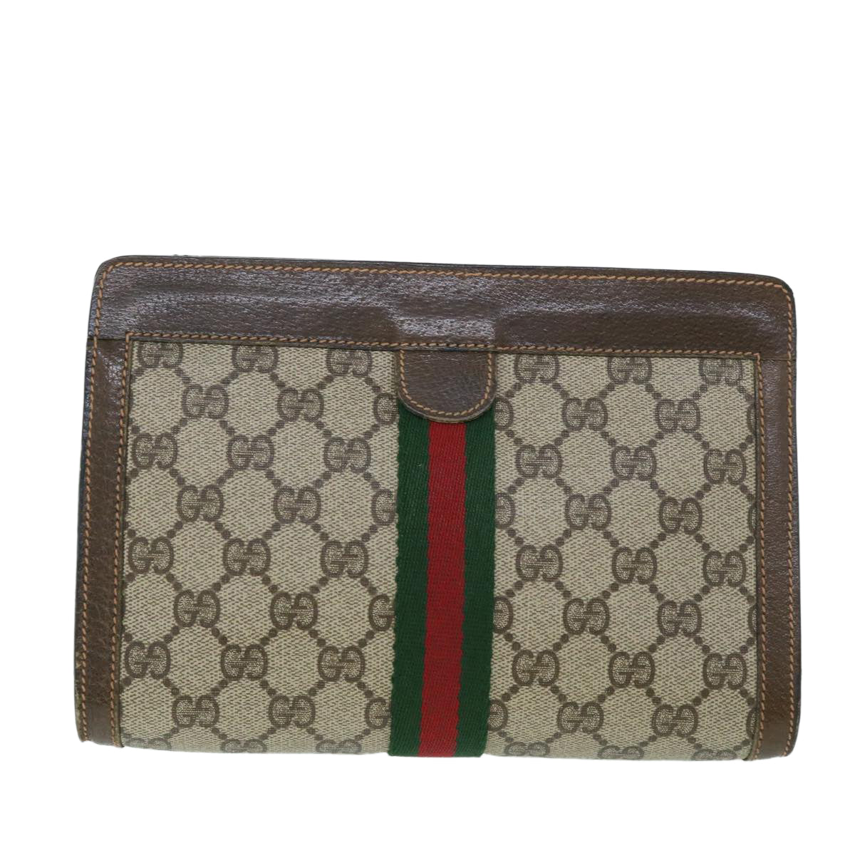 GUCCI GG Canvas Web Sherry Line Clutch Bag Beige Red Green 89 01 001 th3990