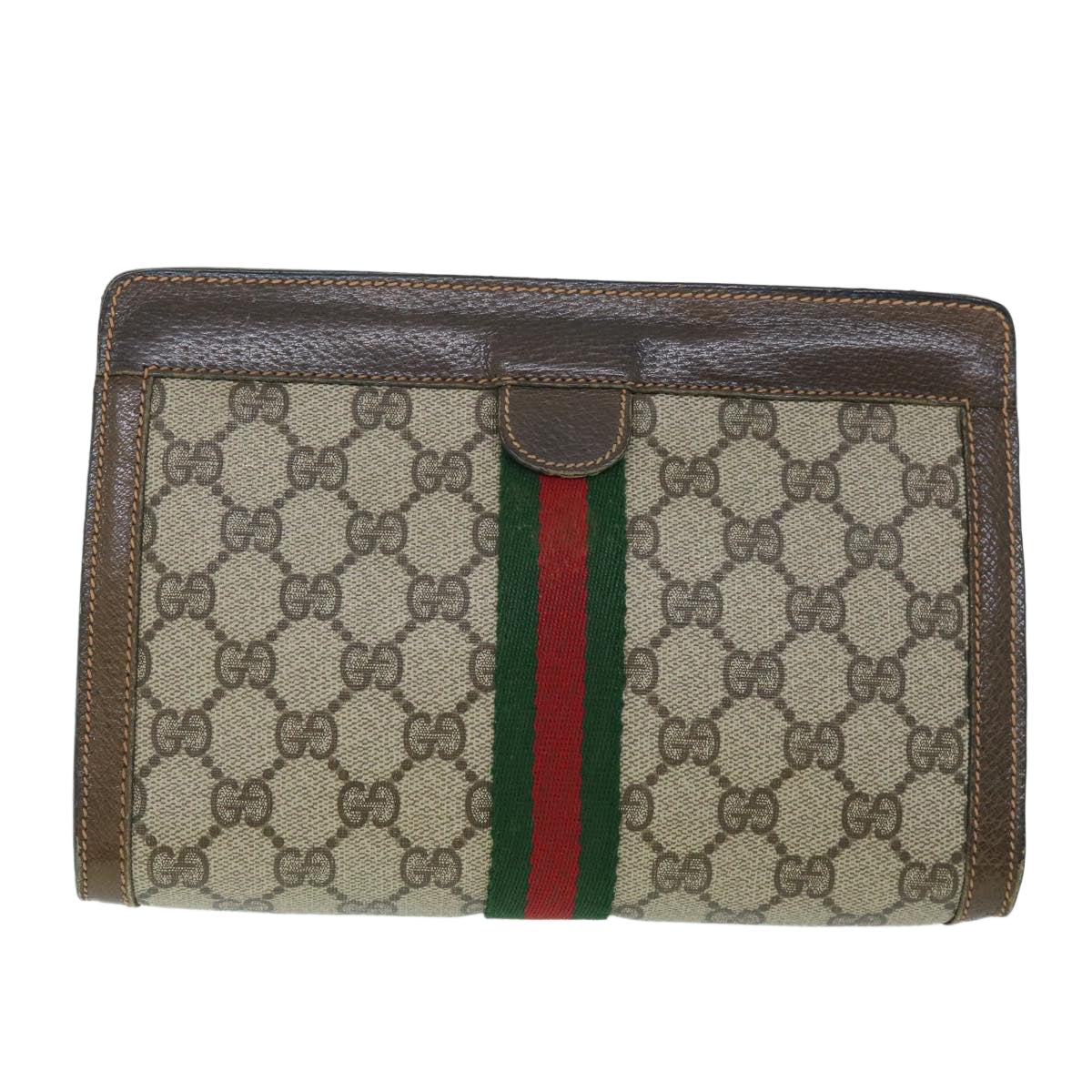 GUCCI GG Canvas Web Sherry Line Clutch Bag Beige Red Green 89 01 001 th3990