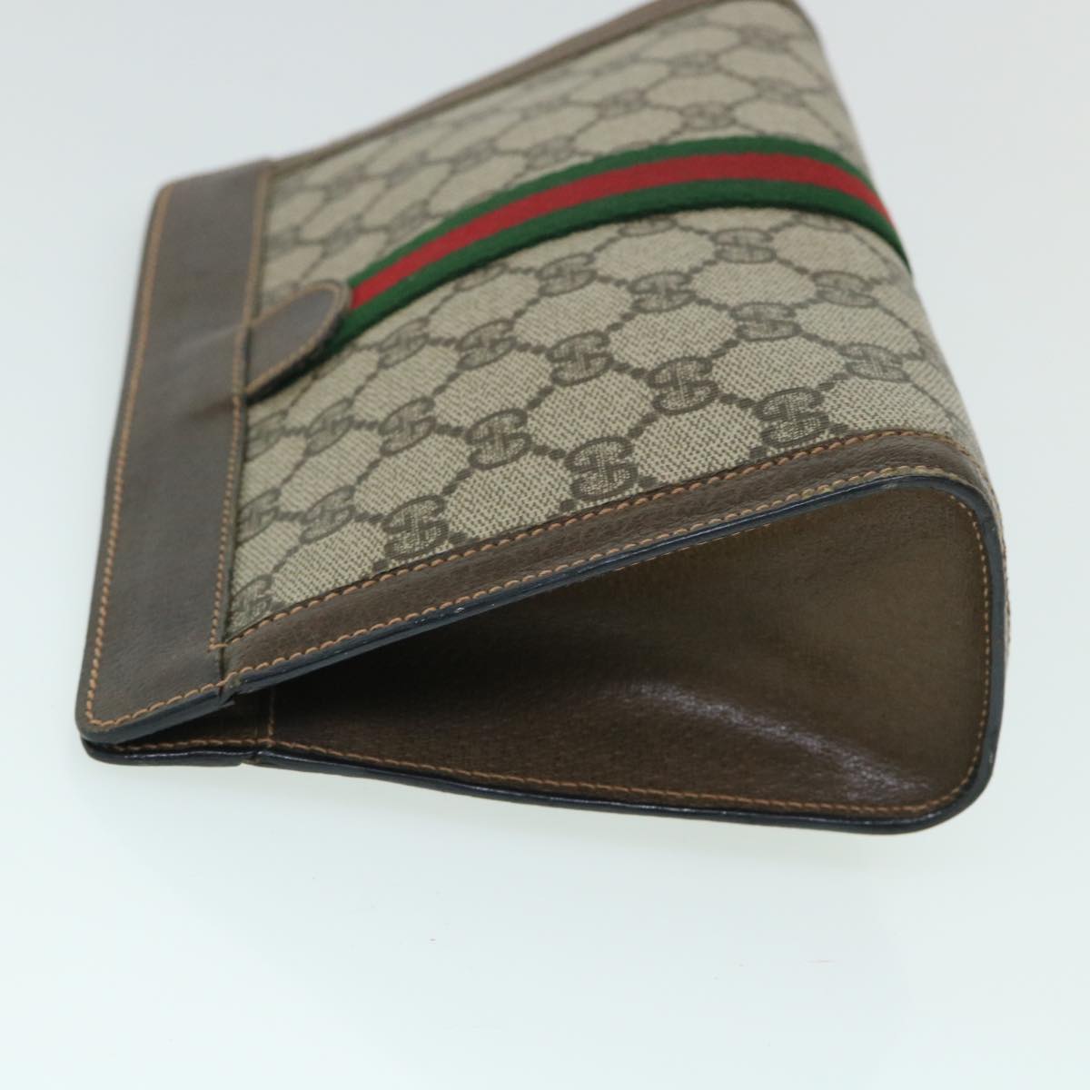 GUCCI GG Canvas Web Sherry Line Clutch Bag Beige Red Green 89 01 001 th3990