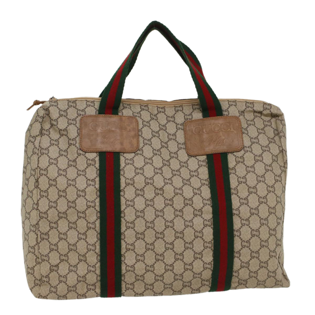 GUCCI GG Plus Canvas Web Sherry Line Hand Bag Beige Red Green th3991