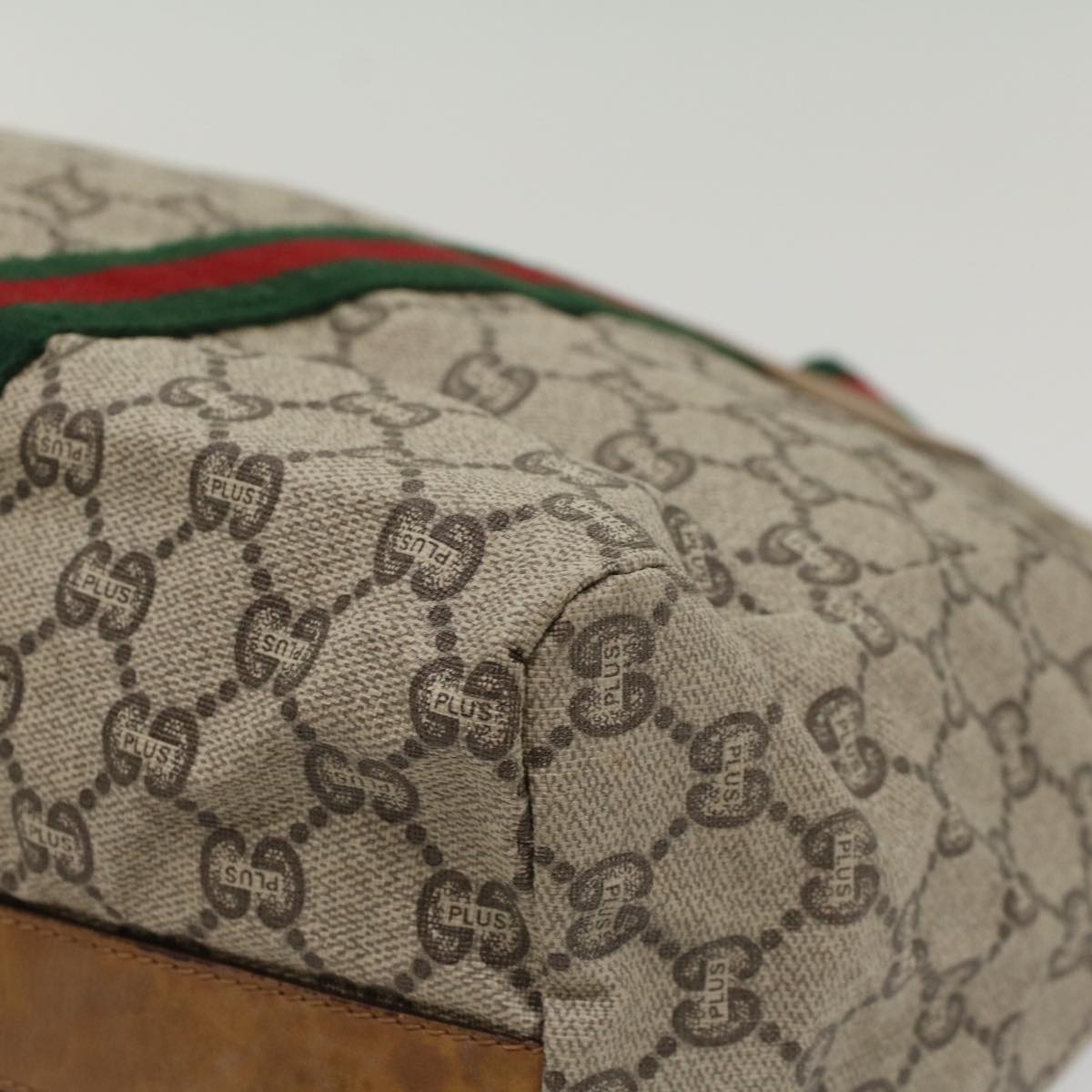 GUCCI GG Plus Canvas Web Sherry Line Hand Bag Beige Red Green th3991