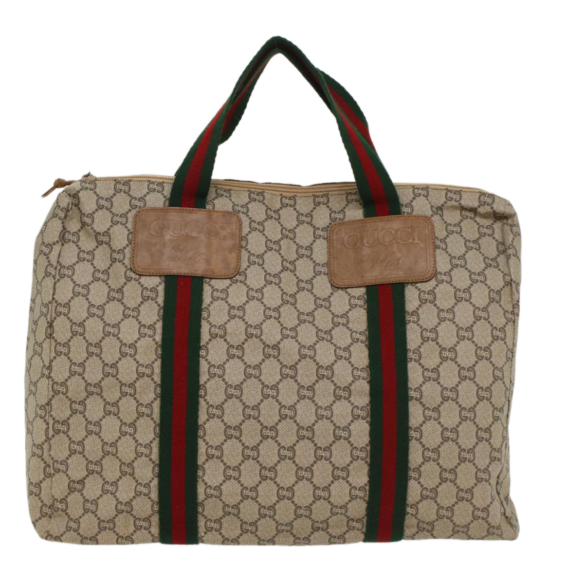 GUCCI GG Plus Canvas Web Sherry Line Hand Bag Beige Red Green th3991