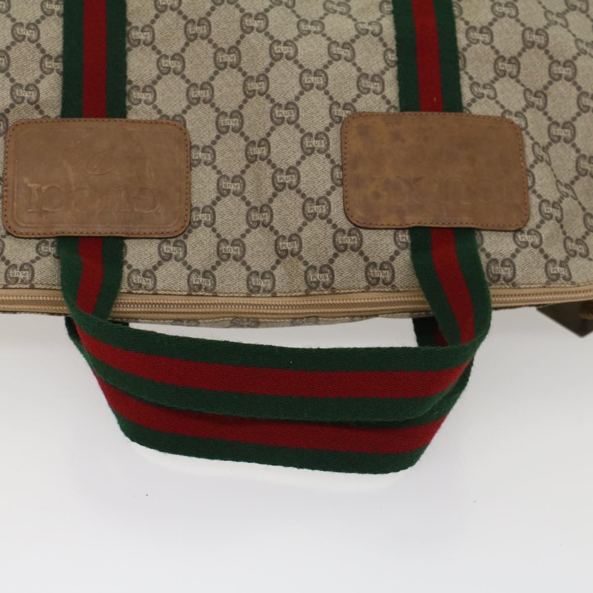 GUCCI GG Plus Canvas Web Sherry Line Hand Bag Beige Red Green th3991