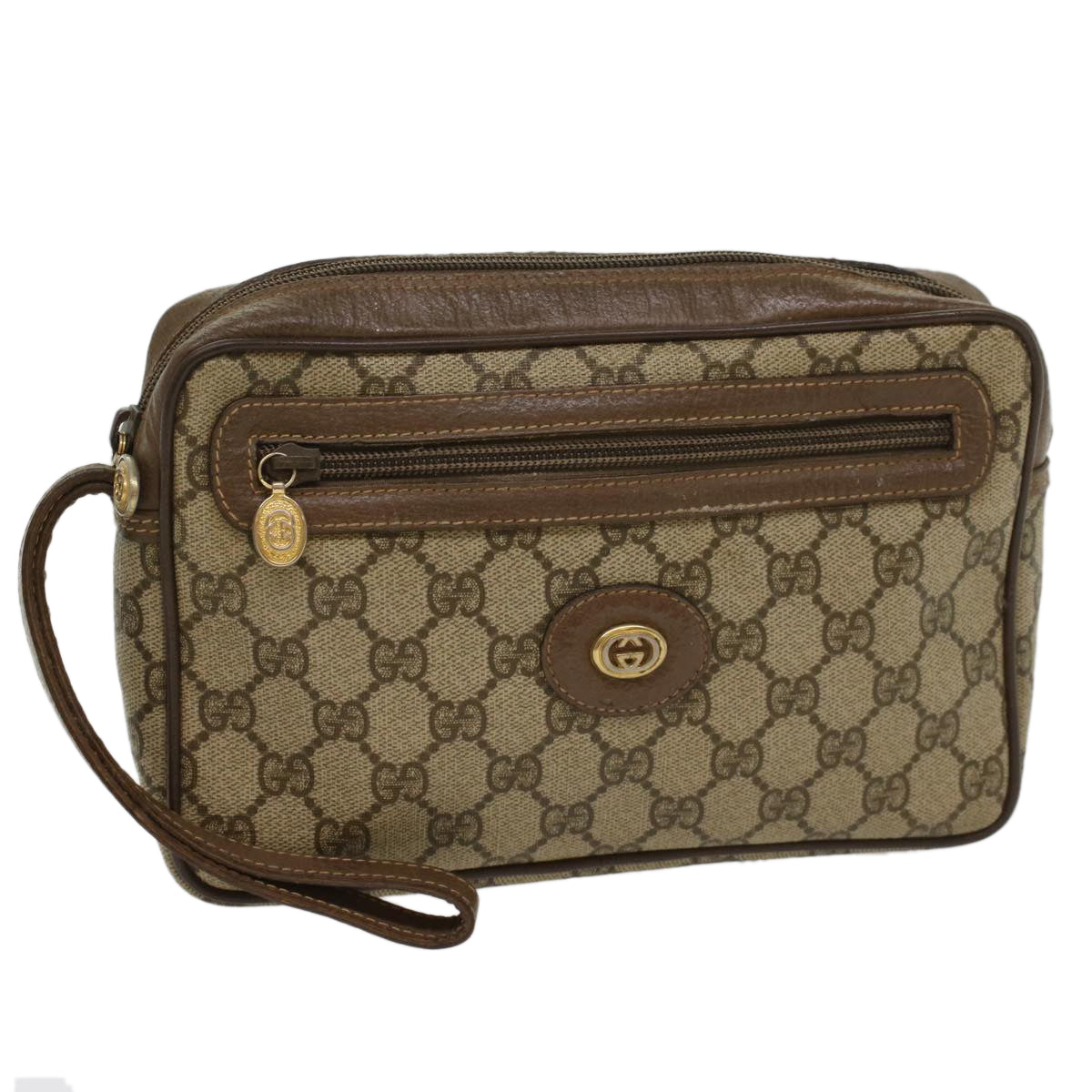 GUCCI GG Canvas Clutch Bag PVC Leather Beige 018 123 6021 th3993
