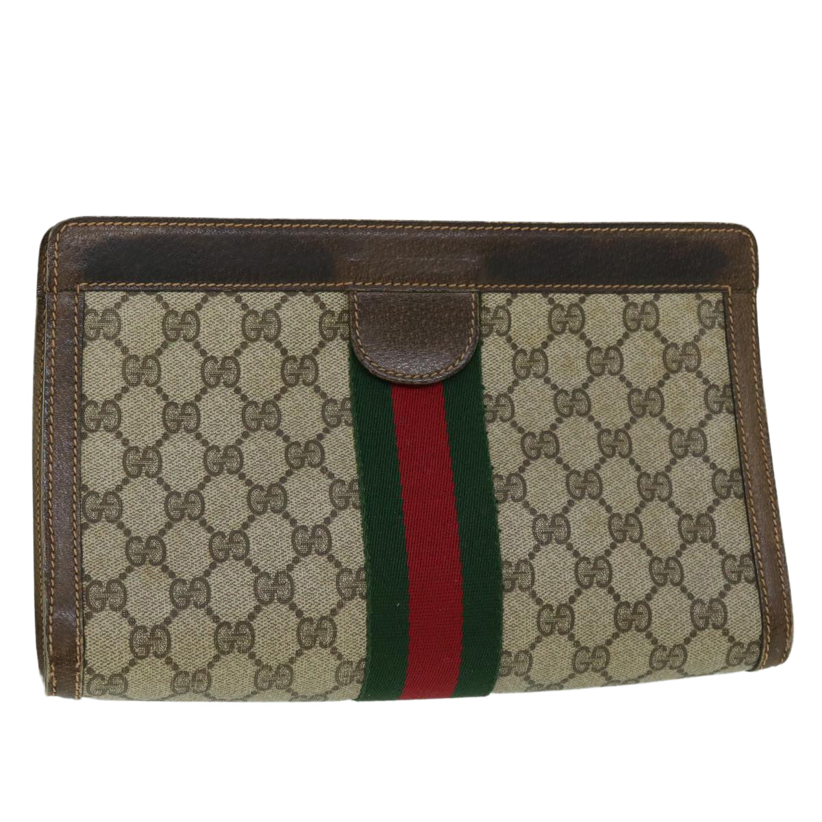 GUCCI GG Canvas Web Sherry Line Clutch Bag PVC Leather Beige Red th4012