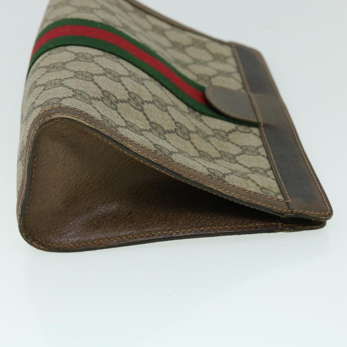 GUCCI GG Canvas Web Sherry Line Clutch Bag PVC Leather Beige Red th4012