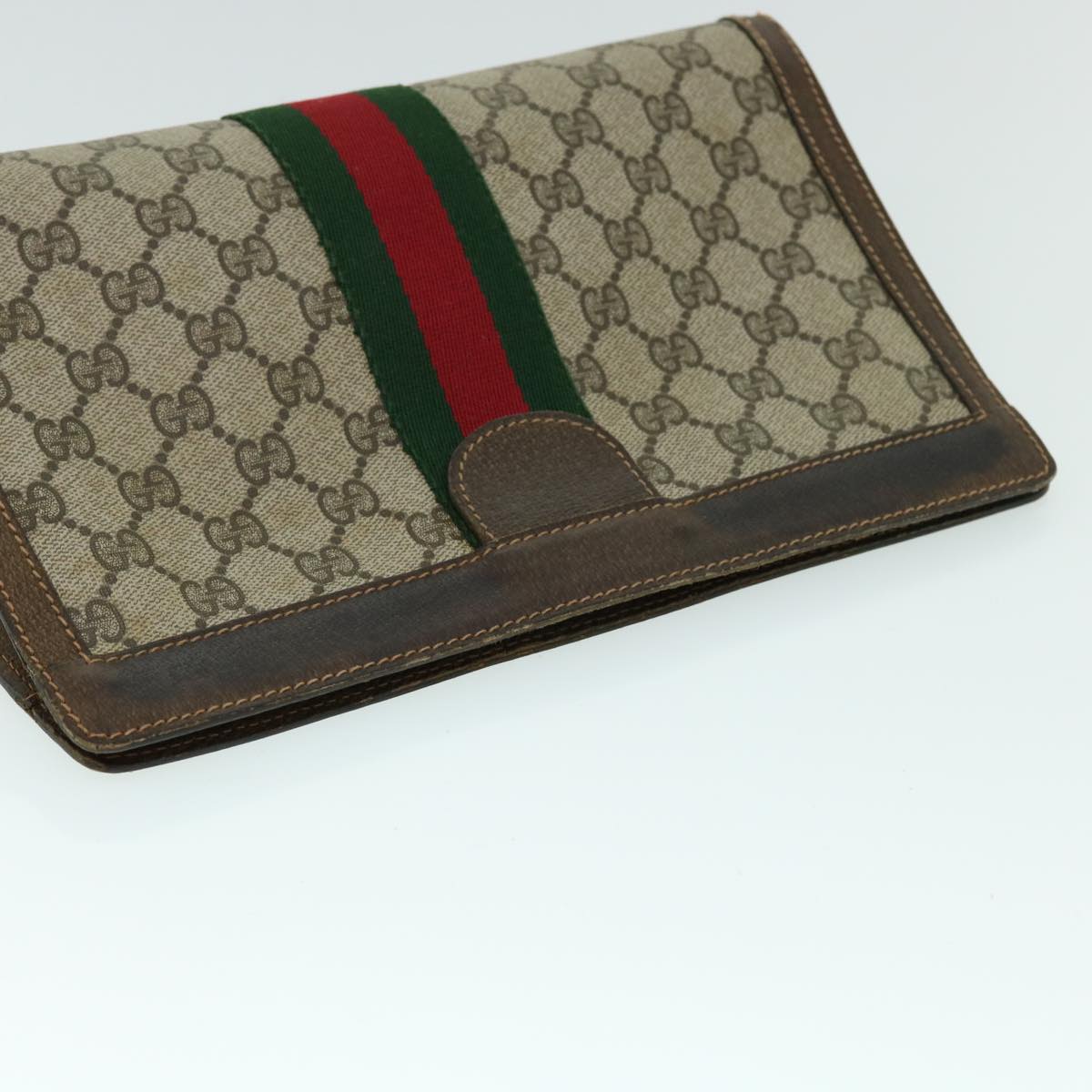 GUCCI GG Canvas Web Sherry Line Clutch Bag PVC Leather Beige Red th4012
