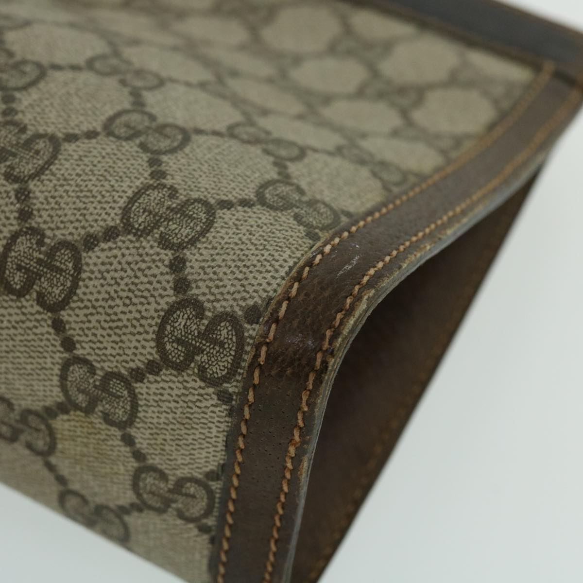 GUCCI GG Canvas Web Sherry Line Clutch Bag PVC Leather Beige Red th4012