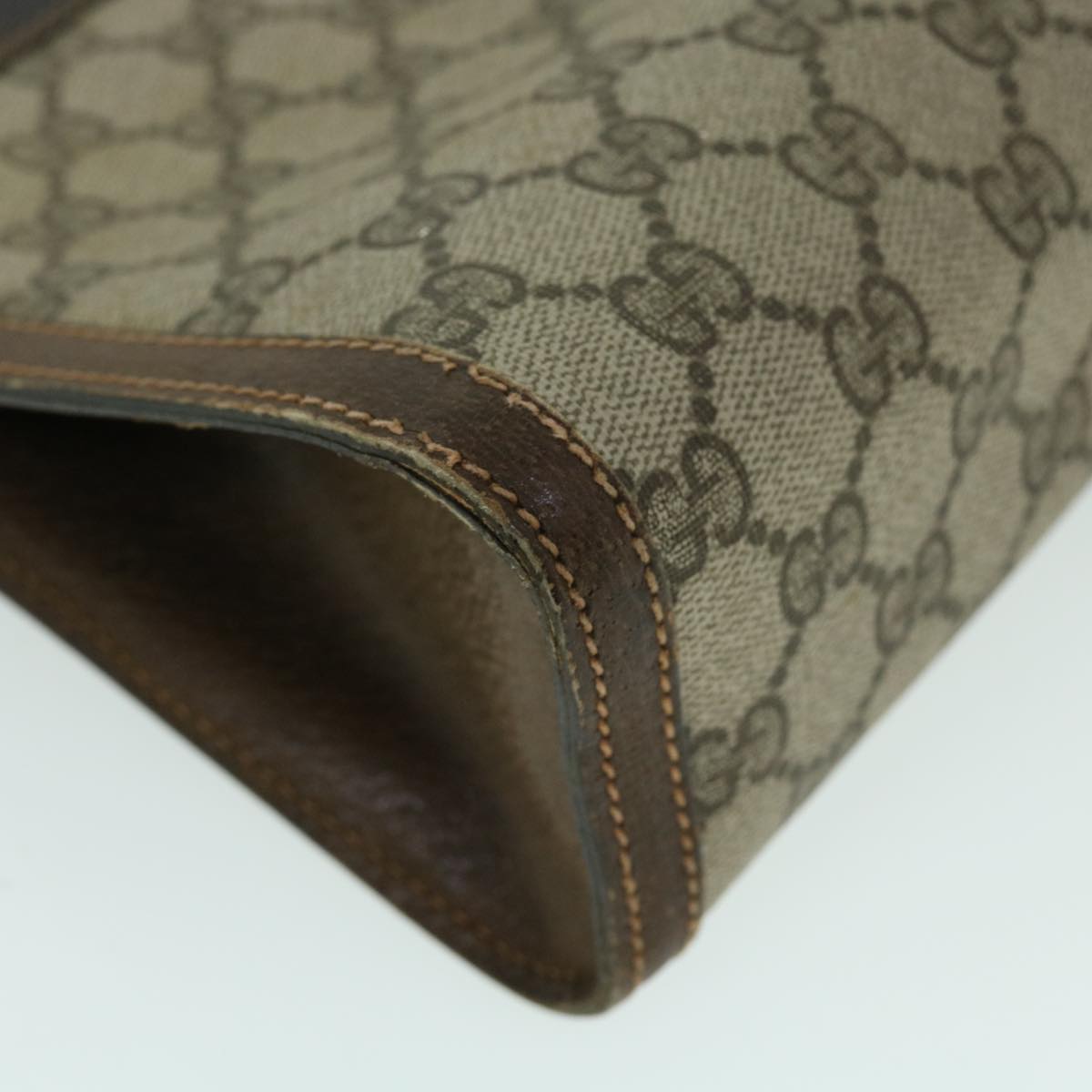 GUCCI GG Canvas Web Sherry Line Clutch Bag PVC Leather Beige Red th4012