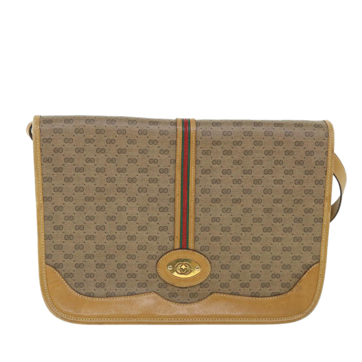 GUCCI Micro GG Canvas Web Sherry Line Shoulder Bag Beige th4016