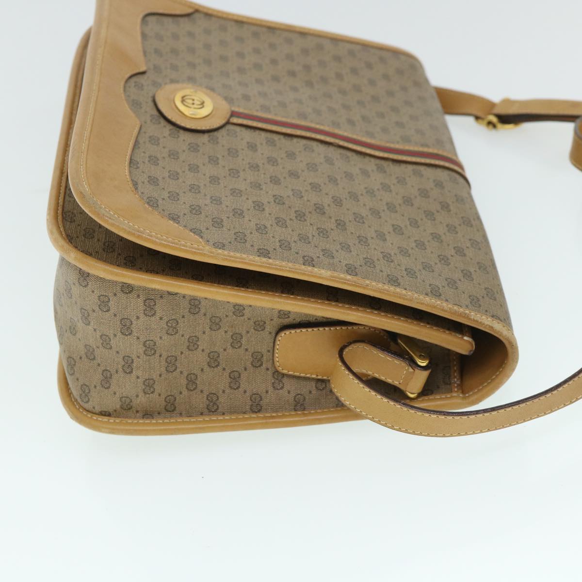 GUCCI Micro GG Canvas Web Sherry Line Shoulder Bag Beige th4016