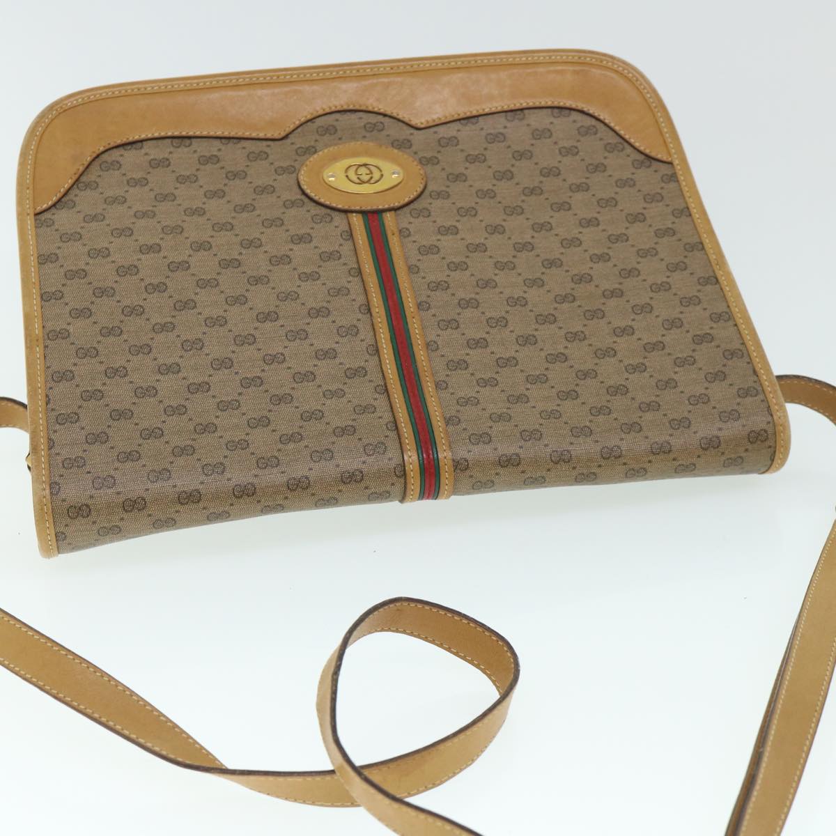 GUCCI Micro GG Canvas Web Sherry Line Shoulder Bag Beige th4016