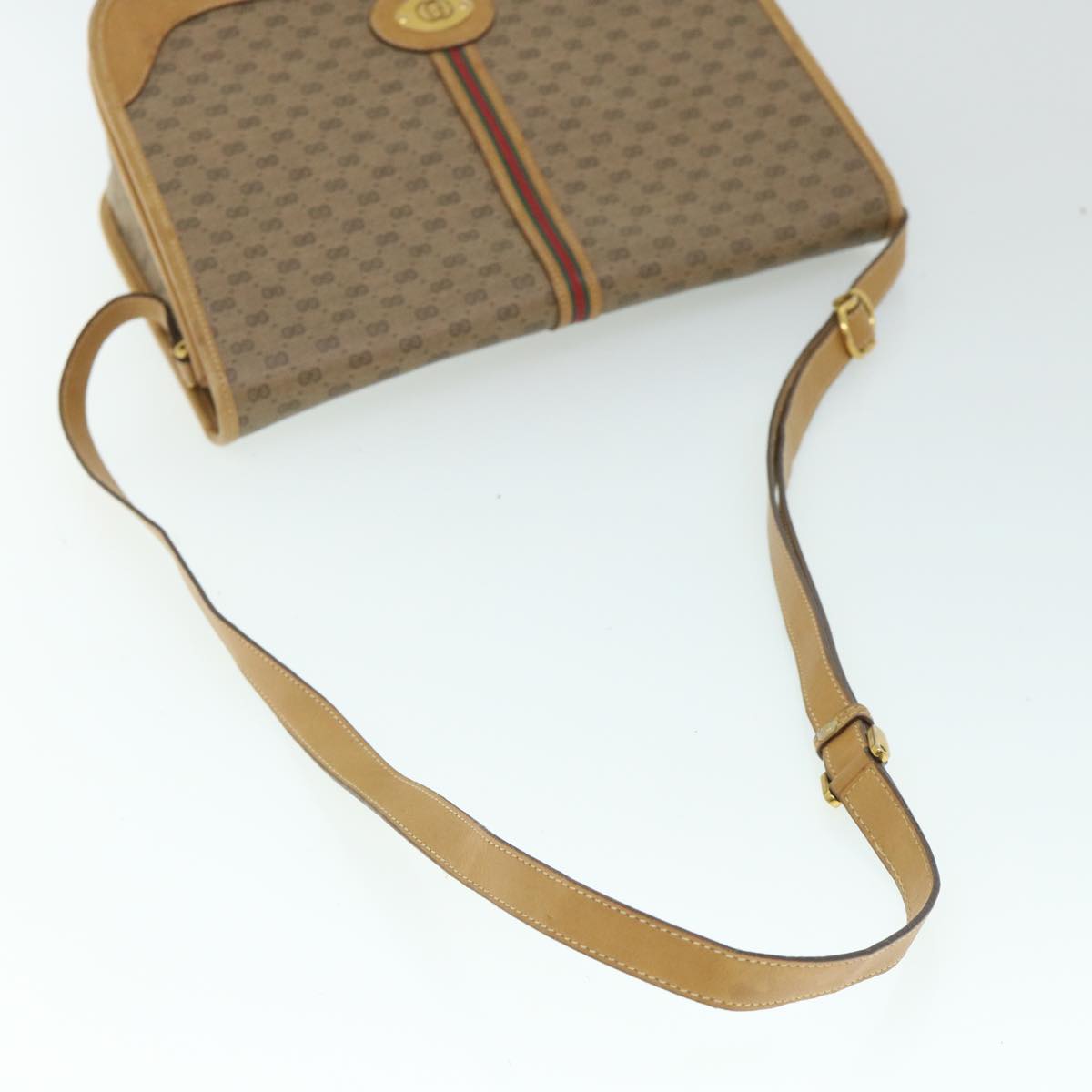 GUCCI Micro GG Canvas Web Sherry Line Shoulder Bag Beige th4016