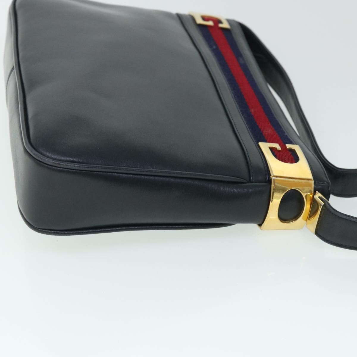 GUCCI Sherry Line Shoulder Bag Leather Black Red Navy th4022