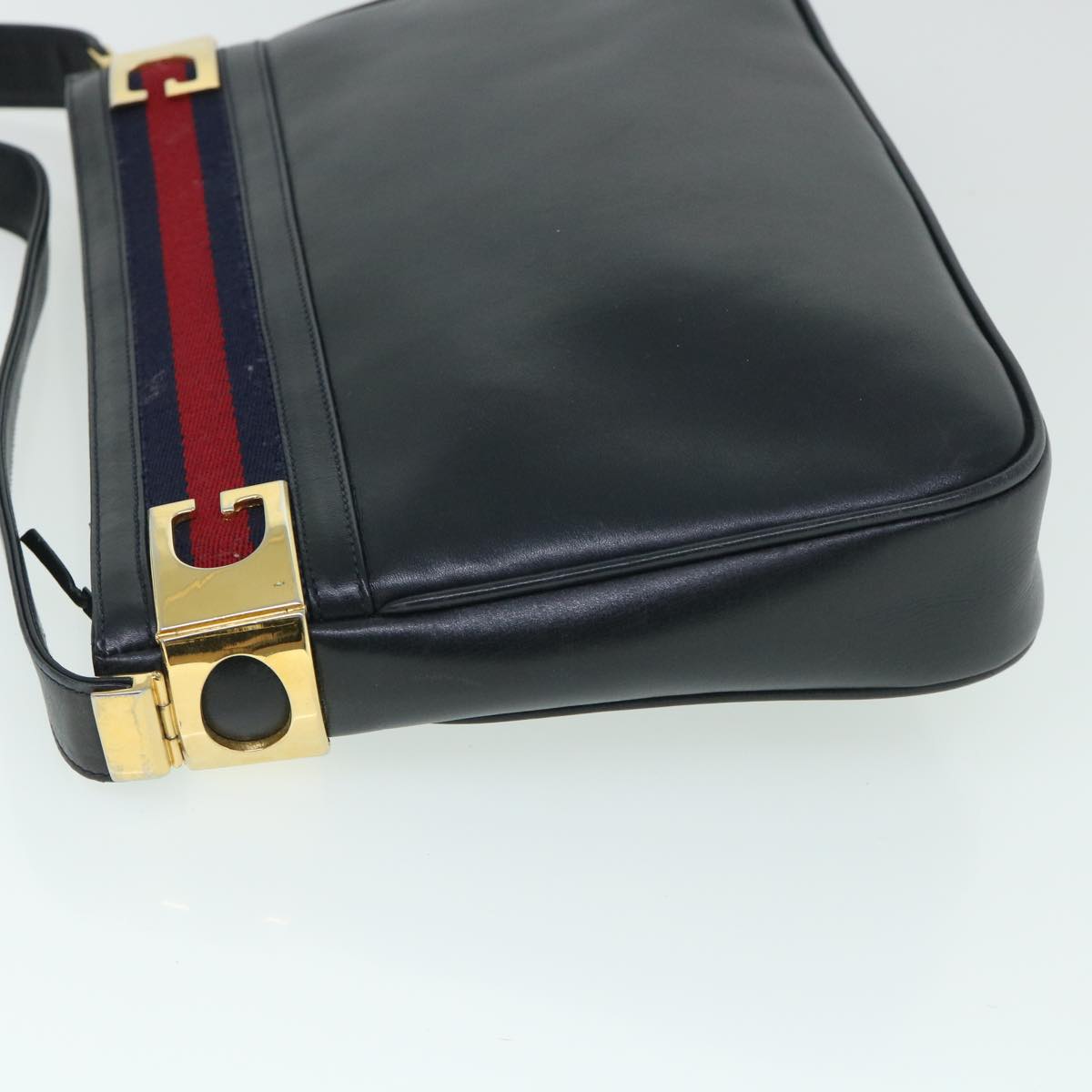 GUCCI Sherry Line Shoulder Bag Leather Black Red Navy th4022