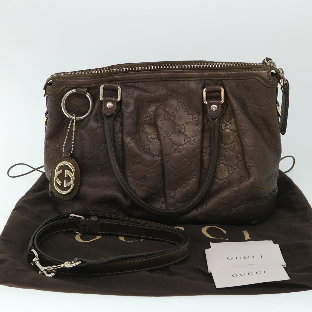GUCCI GG Canvas Guccissima Hand Bag 2way Brown 247902 th4024