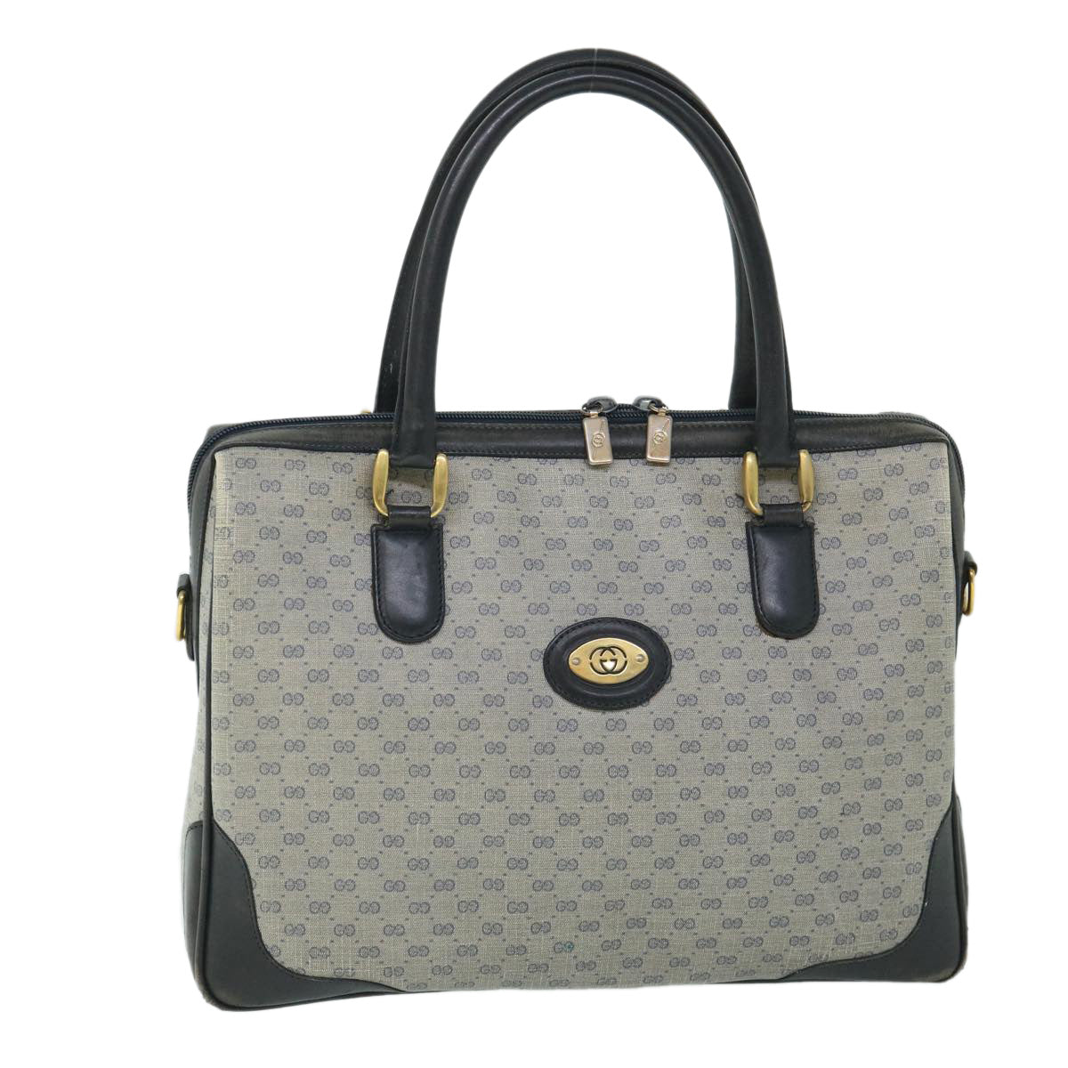 GUCCI Micro GG Canvas Boston Bag PVC Leather Gray Navy 002 58 0033 th4025