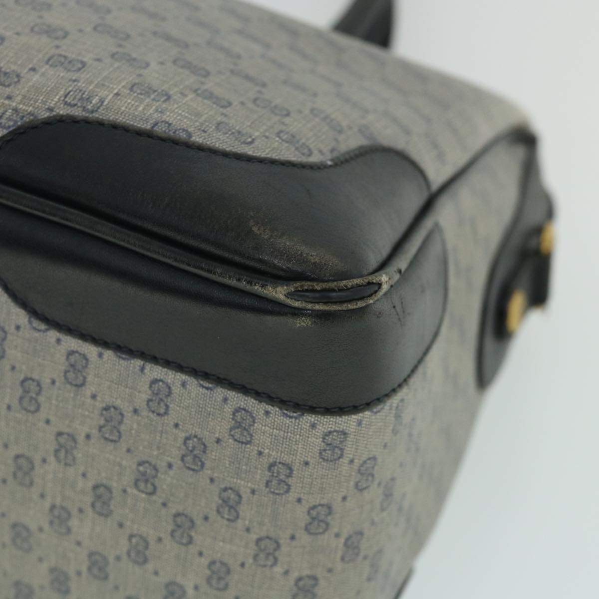 GUCCI Micro GG Canvas Boston Bag PVC Leather Gray Navy 002 58 0033 th4025