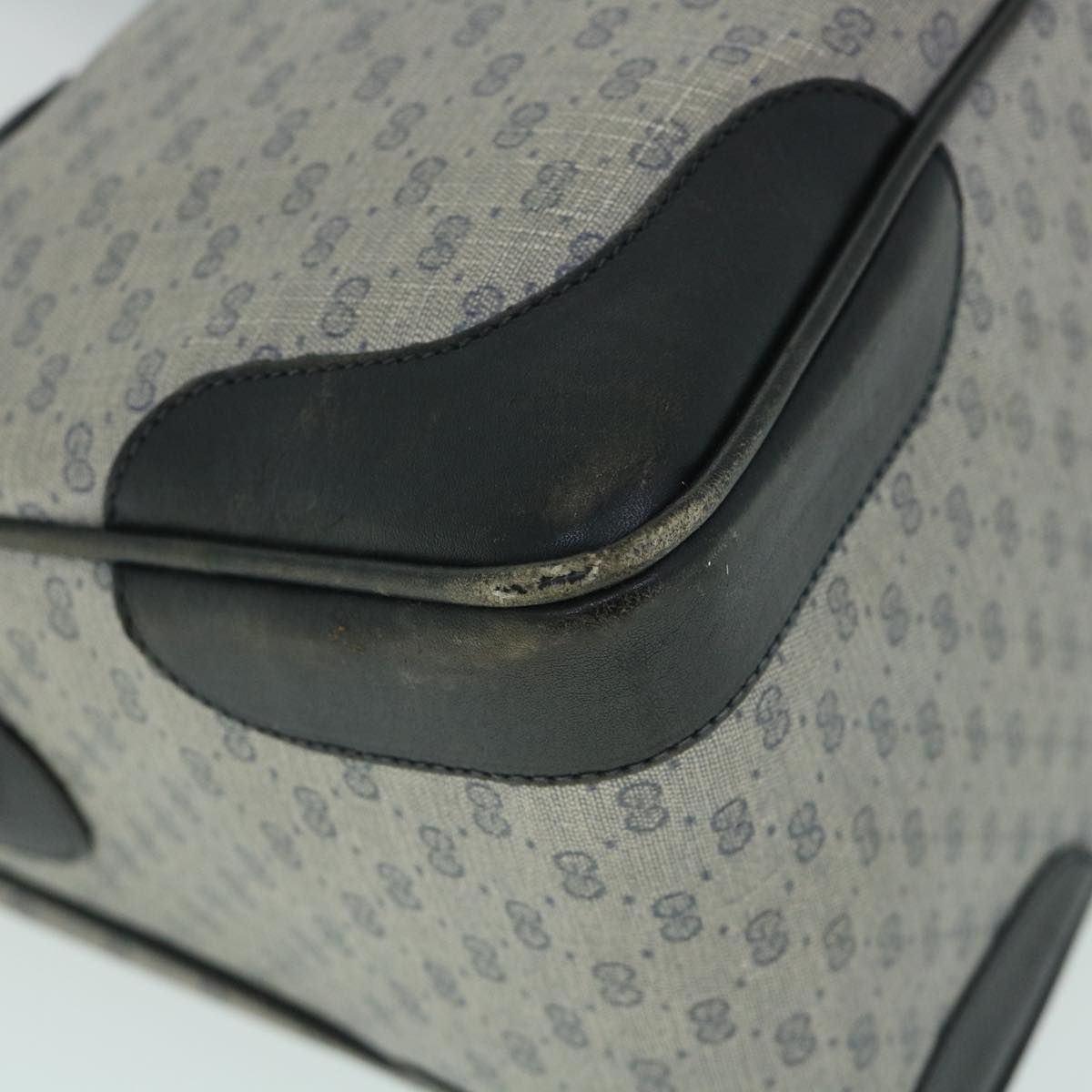 GUCCI Micro GG Canvas Boston Bag PVC Leather Gray Navy 002 58 0033 th4025