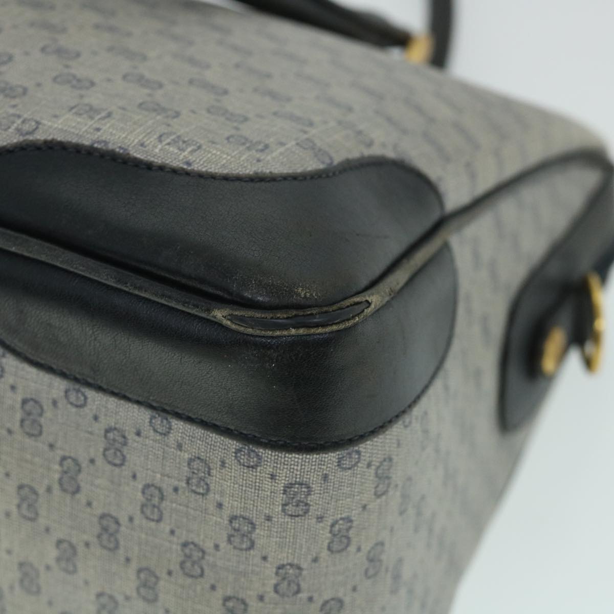 GUCCI Micro GG Canvas Boston Bag PVC Leather Gray Navy 002 58 0033 th4025