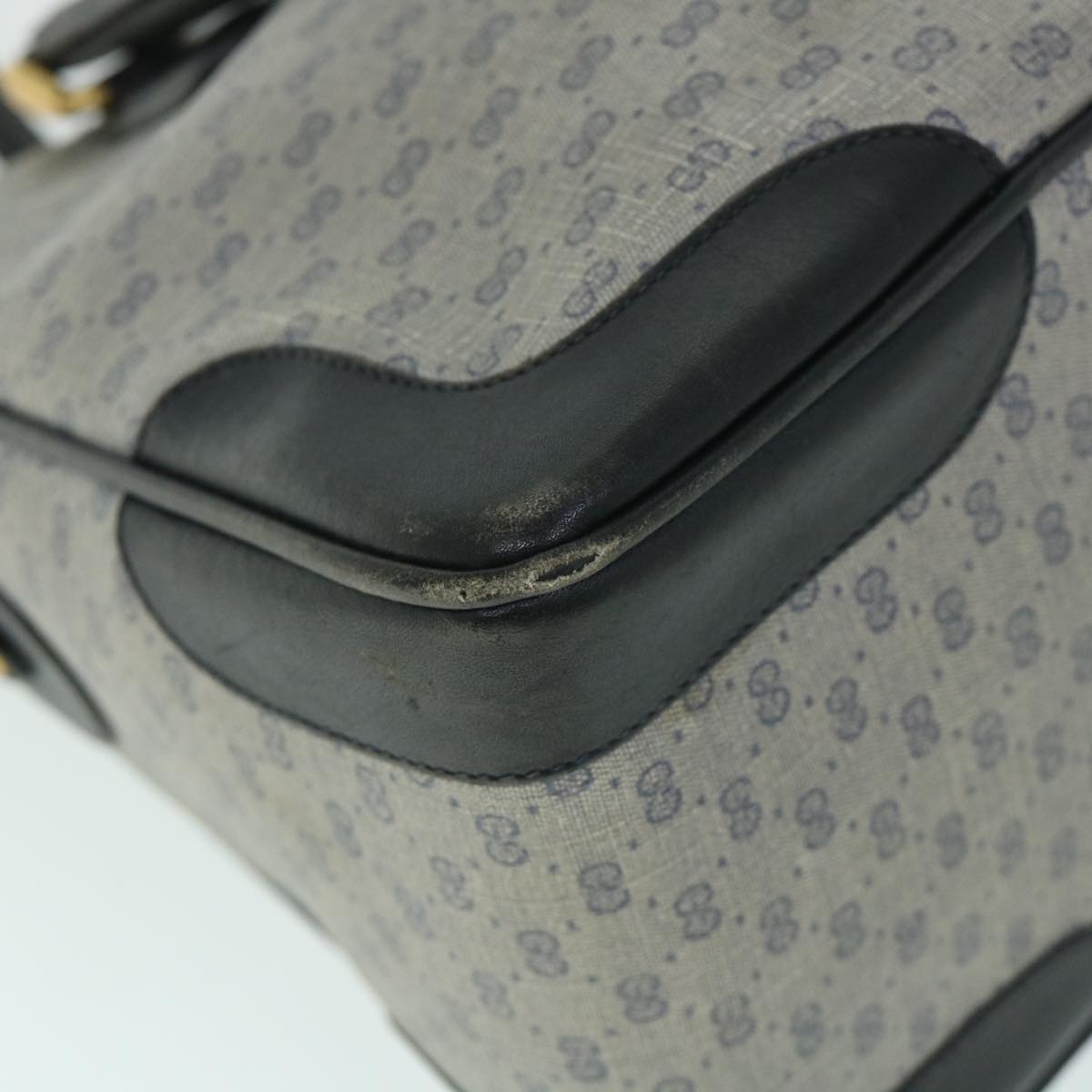 GUCCI Micro GG Canvas Boston Bag PVC Leather Gray Navy 002 58 0033 th4025