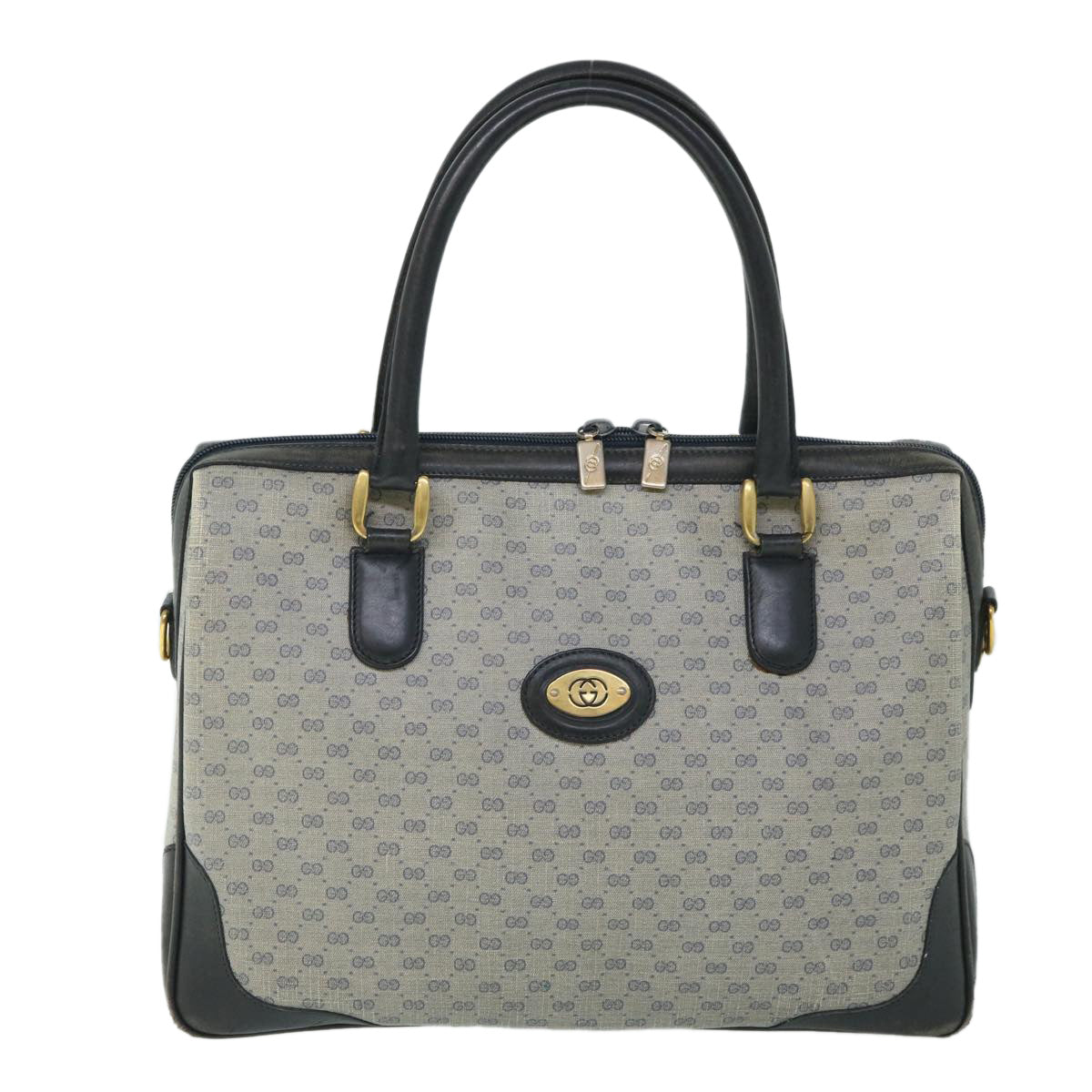 GUCCI Micro GG Canvas Boston Bag PVC Leather Gray Navy 002 58 0033 th4025