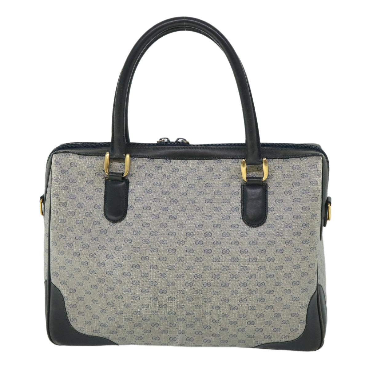 GUCCI Micro GG Canvas Boston Bag PVC Leather Gray Navy 002 58 0033 th4025