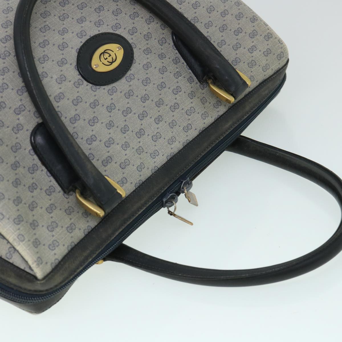 GUCCI Micro GG Canvas Boston Bag PVC Leather Gray Navy 002 58 0033 th4025