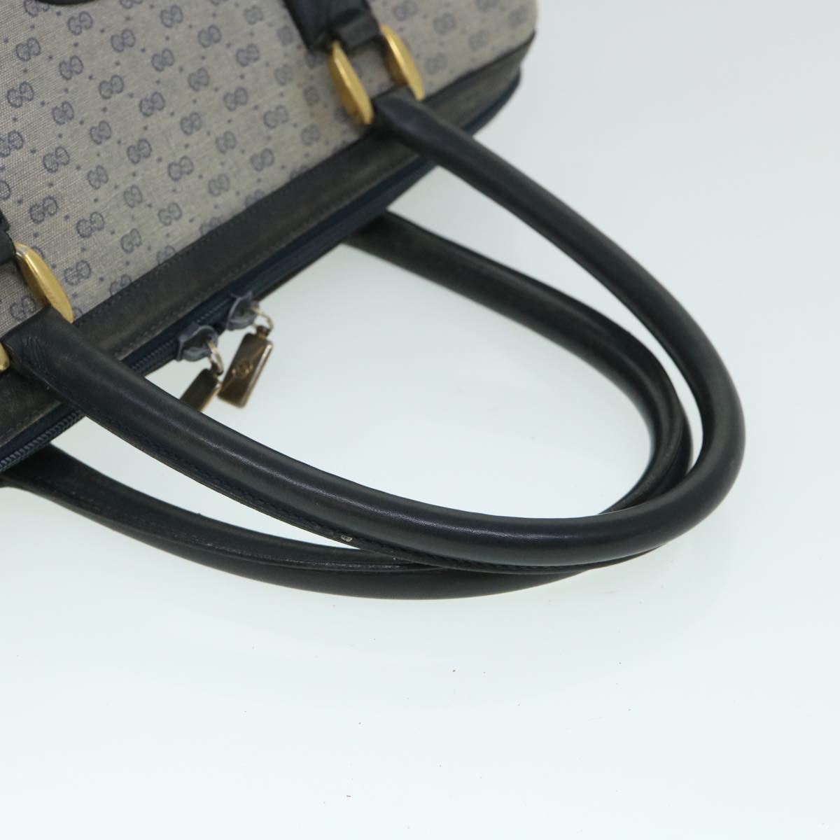 GUCCI Micro GG Canvas Boston Bag PVC Leather Gray Navy 002 58 0033 th4025