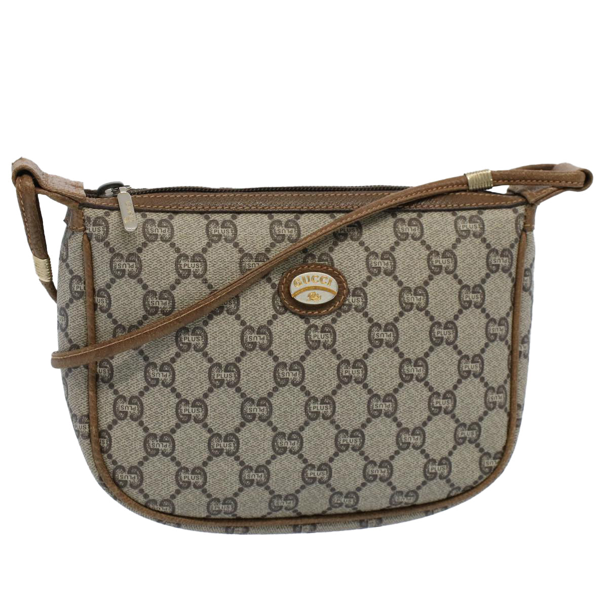 GUCCI GG Plus Canvas Shoulder Bag PVC Leather Beige th4028