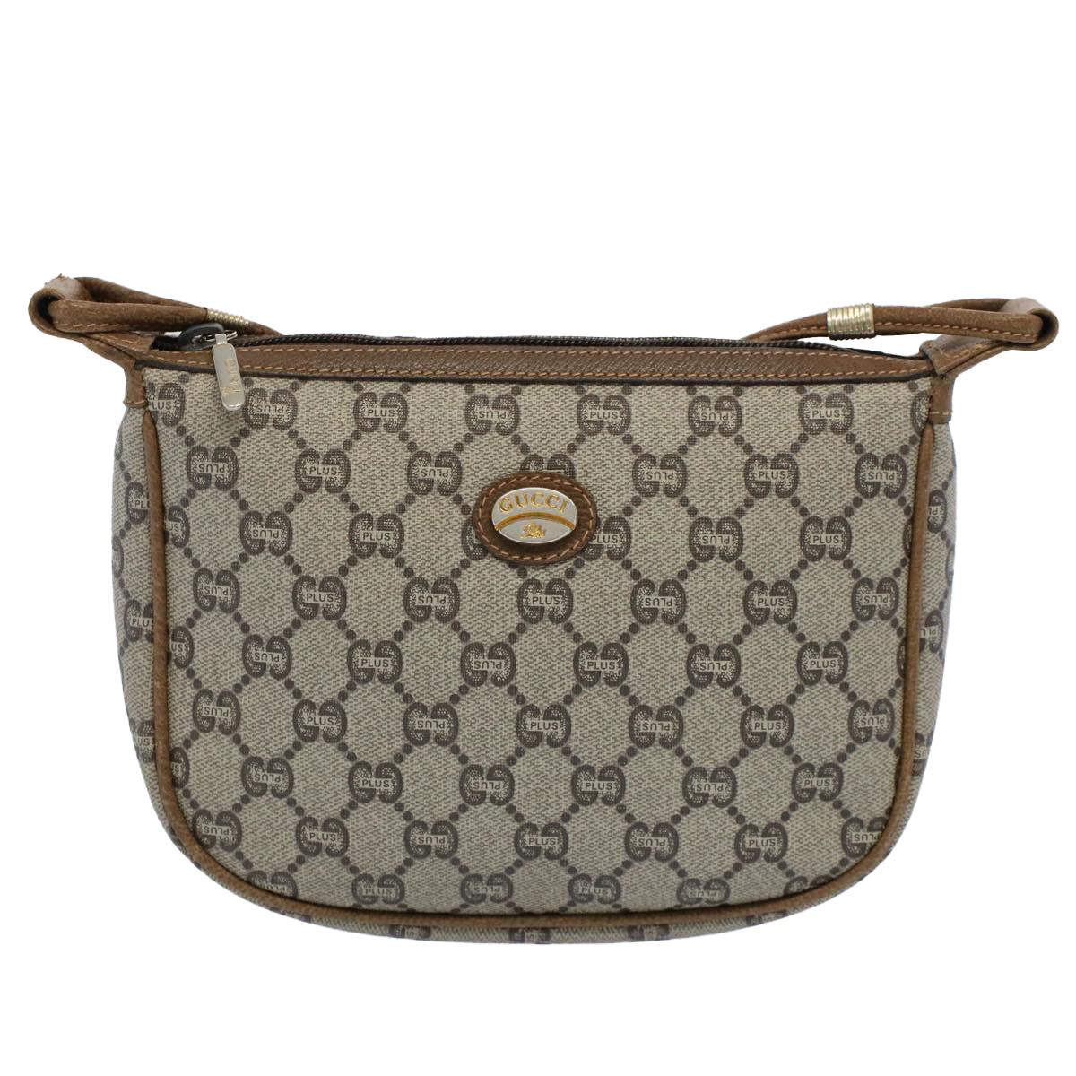 GUCCI GG Plus Canvas Shoulder Bag PVC Leather Beige th4028