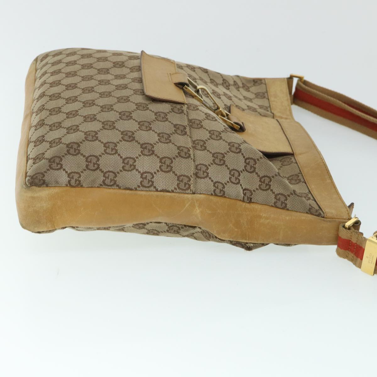 GUCCI GG Canvas Sherry Line Shoulder Bag Beige Red 001 4094 002113 th4031