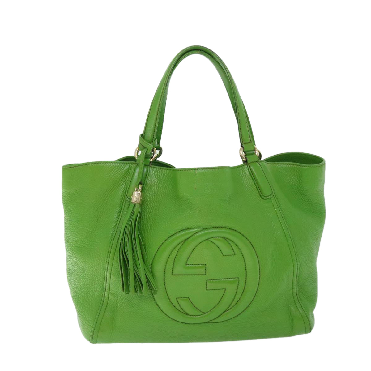 GUCCI Soho Shoulder Bag Leather Gray Green 282309 th4056