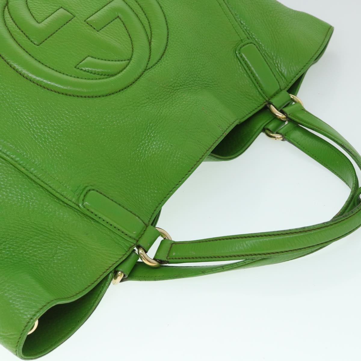 GUCCI Soho Shoulder Bag Leather Gray Green 282309 th4056