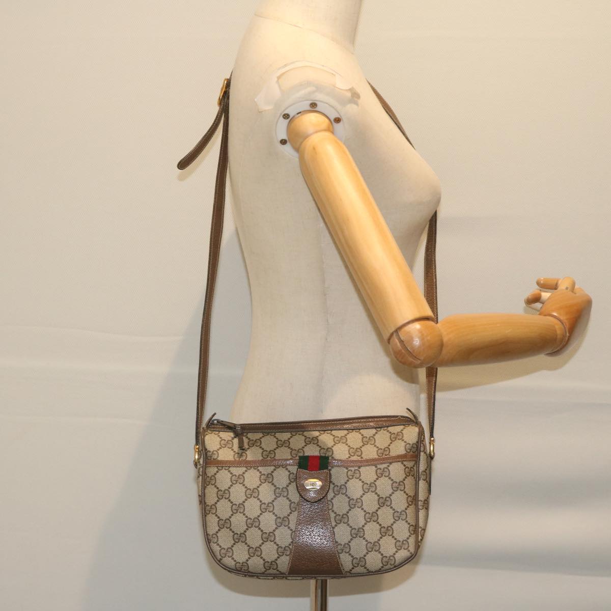 GUCCI GG Supreme Web Sherry Line Shoulder Bag Beige Red 14 02 032 th4355